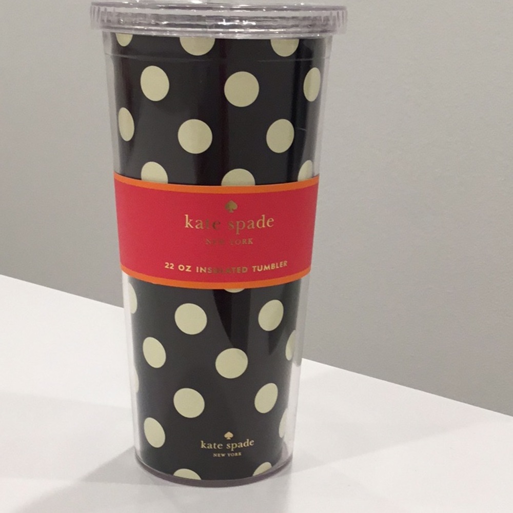 New Kate Spade New York 22 oz Insulated Tumbler black and white spots